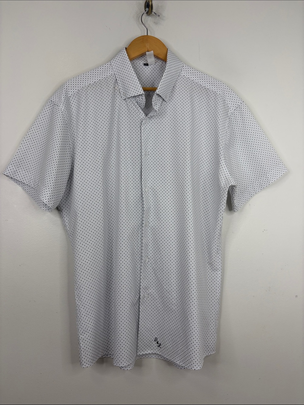 State & Liberty Shirt Mens XXL White Black Dot Short Sleeve Button Up Collar